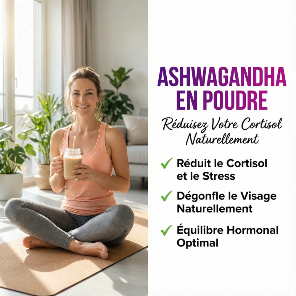 Ashwagandha en Poudre Racine Pure | Réduction Cortisol Stress | Équilibre Hormonal Visage Dégonflé | Adaptogène Naturel Anti-Stress Sommeil | Qualité Premium Sachet Refermable
