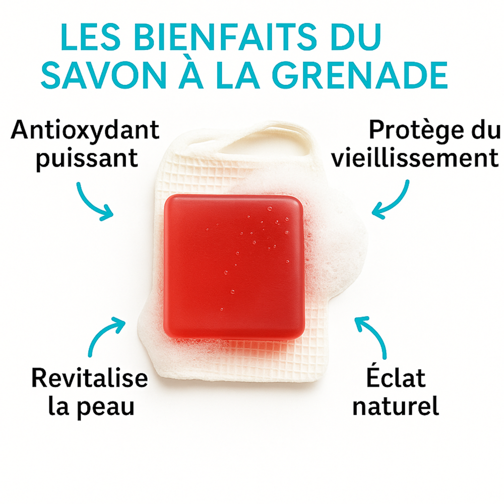 Savon Grenade | Anti-Âge Éclat du Teint | Antioxydant & Régénérant | Éclaircissant Naturel Peaux Ternes | Nettoyant Doux Visage & Corps | 100% Naturel