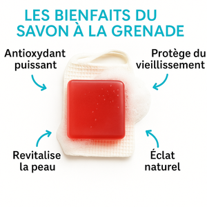 Savon Grenade | Anti-Âge Éclat du Teint | Antioxydant & Régénérant | Éclaircissant Naturel Peaux Ternes | Nettoyant Doux Visage & Corps | 100% Naturel