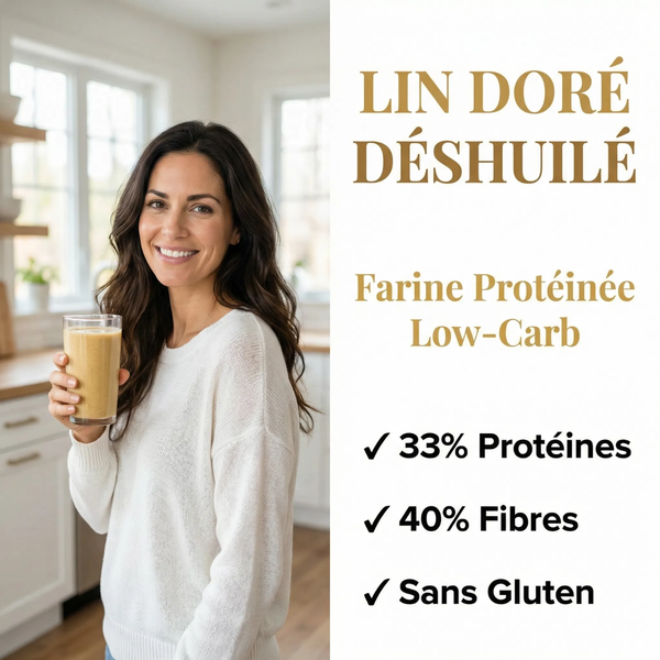Poudre de Lin Doré Déshuilée |  33% Protéines Végétales &  40% Fibres | Farine Low-Carb  Keto Sans Gluten | Riche en Oméga-3 & Lignanes | Transit Intestinal, Satiété, Santé  Hormonale | Substitut d'Oeuf Vegan