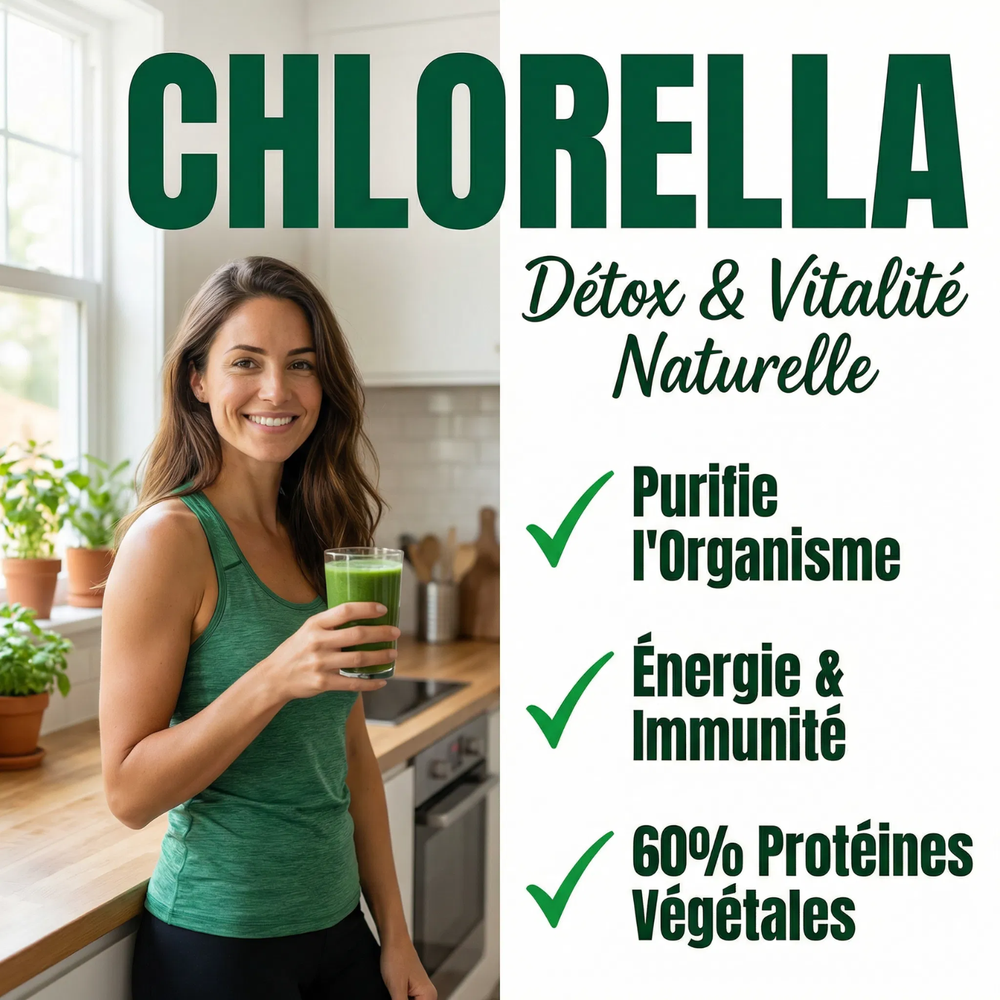 Chlorelle Poudre Pure | Chlorella Détox Métaux Lourds, Chlorophylle | Superaliment 60% Protéines, Fer, Vitamines | Soutien Immunité, Énergie, Digestion | Paroi Cellulaire Éclatée | Vulgaris