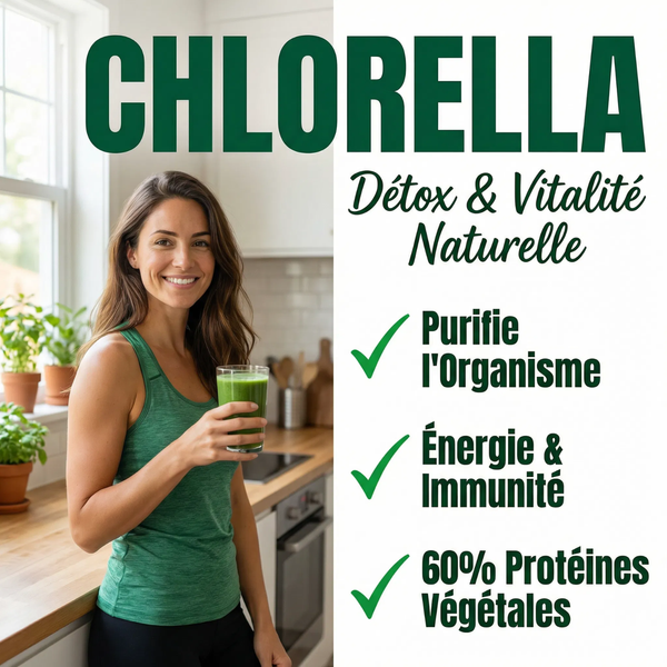 Chlorelle Poudre Pure | Chlorella Détox Métaux Lourds, Chlorophylle | Superaliment 60% Protéines, Fer, Vitamines | Soutien Immunité, Énergie, Digestion | Paroi Cellulaire Éclatée | Vulgaris