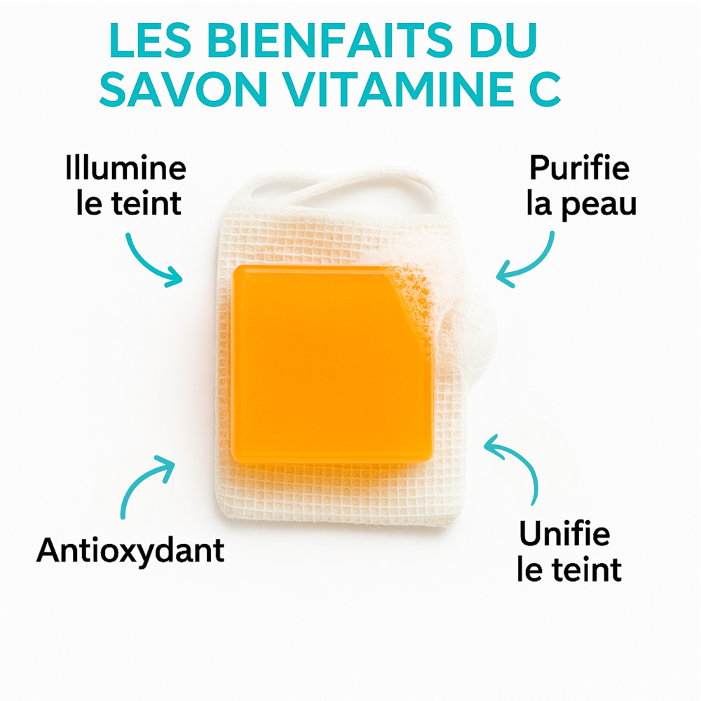 Savon Vitamine C | Éclat & Uniformité du Teint | Anti-Taches & Hyperpigmentation | Éclaircissant Naturel Peaux Ternes | Glow Skin Visage & Corps | 100% Naturel