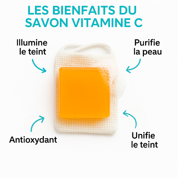 Savon Vitamine C | Éclat & Uniformité du Teint | Anti-Taches & Hyperpigmentation | Éclaircissant Naturel Peaux Ternes | Glow Skin Visage & Corps | 100% Naturel