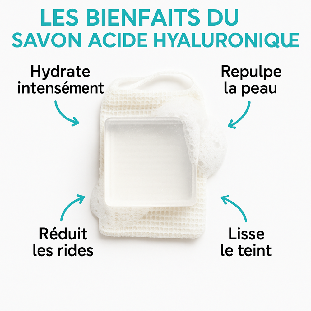 Savon Masque Acide Hyaluronique Pur Visage Corps 2 en 1 - Anti-Âge Hydratant Repulpant Rides - Pépins Raisin Huile Olive 140g + Filet à Savon Offert - 100% Naturel Tous Types Peau Femme Homme