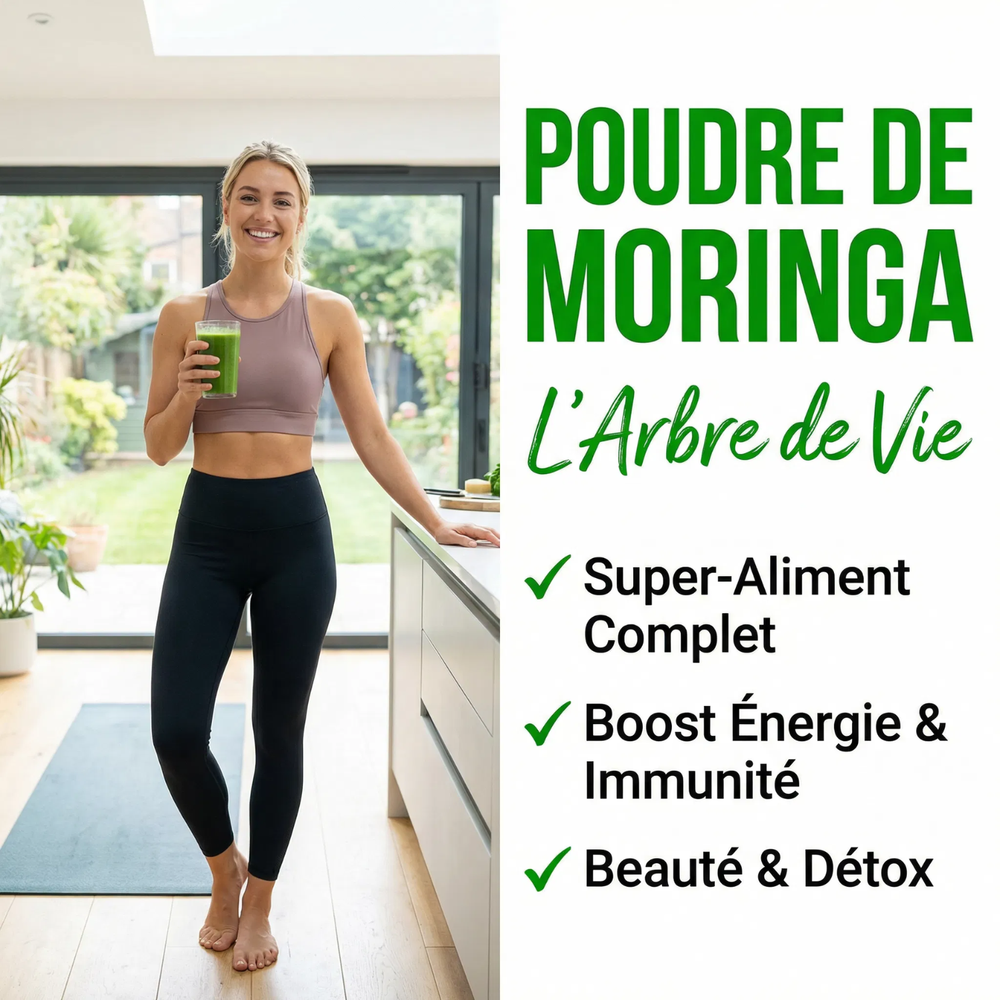 Poudre de Moringa Oleifera Pure | Superaliment Arbre de Vie | Riche en Protéines Vitamines Minéraux Antioxydants | Énergie Immunité Détox | Cheveux Peau Vitalité | Vegan Sachet Refermable