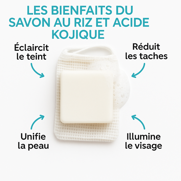 Savon Riz & Acide Kojique | Éclat & Uniformité du Teint | Anti-Taches Pigmentaires | Nettoyant Doux Visage & Corps | Peaux Ternes Hyperpigmentation
