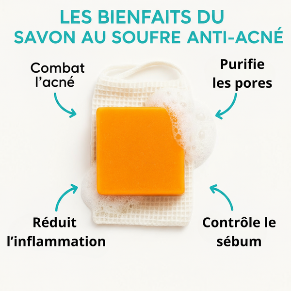 Savon au Soufre | Purifiant & Régulateur de Sébum | Anti-Imperfections Visage & Corps | Peaux Grasses Acnéiques | Nettoyant Clarifiant Profond | 100% Naturel