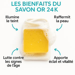 Savon Or 24K | Luxe Anti-Âge & Éclat du Teint | Or Colloïdal 24 Carats | Hydratant Repulpant | Peaux Ternes Matures | Visage & Corps | 100% Naturel Premium
