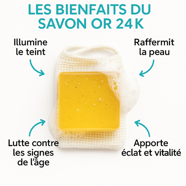 Savon Or 24K | Luxe Anti-Âge & Éclat du Teint | Or Colloïdal 24 Carats | Hydratant Repulpant | Peaux Ternes Matures | Visage & Corps | 100% Naturel Premium