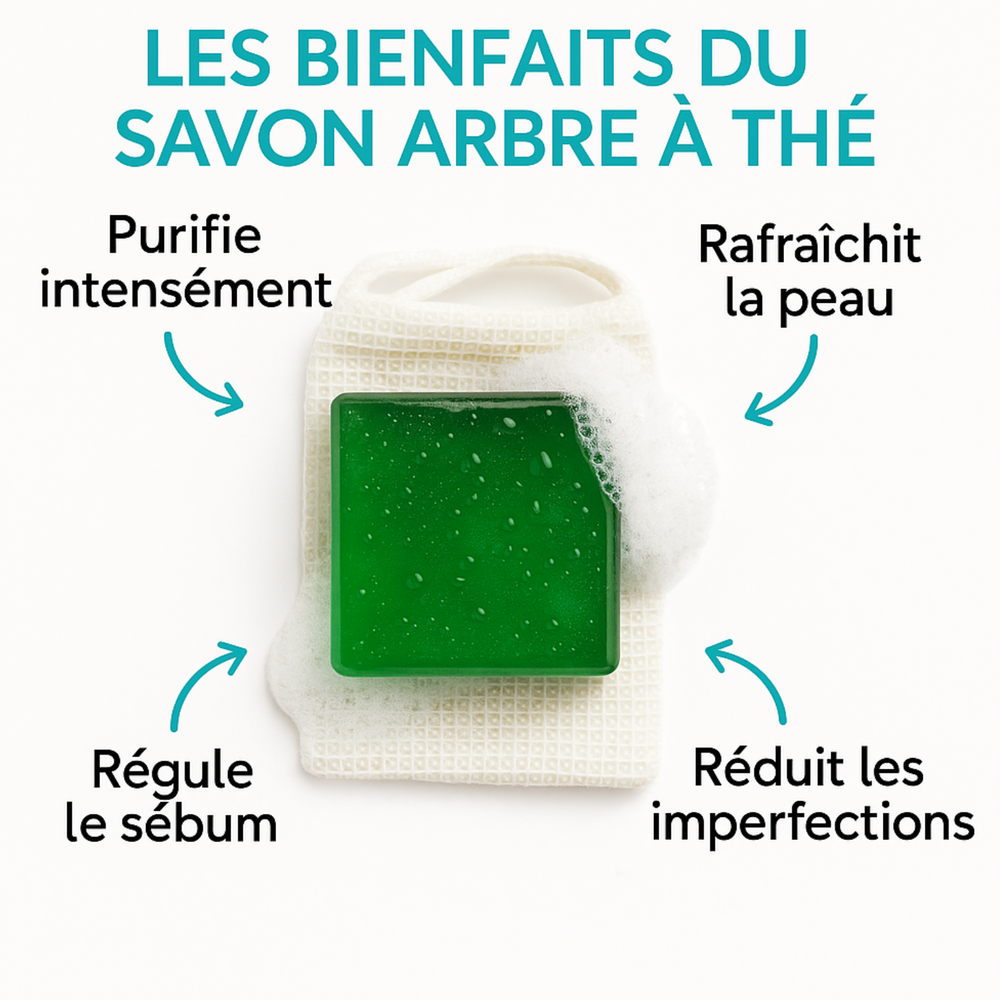 Savon Tea Tree Purifiant Naturel 140g | Nettoyant Profond Anti-Imperfections | Régulateur de Sébum | Visage & Corps | Peaux Grasses, Mixtes & Acnéiques