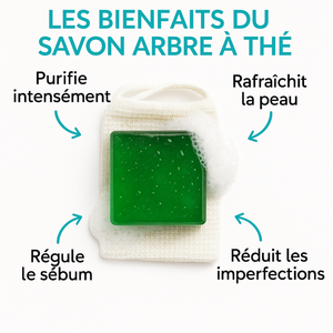 Savon Tea Tree Purifiant Naturel 140g | Nettoyant Profond Anti-Imperfections | Régulateur de Sébum | Visage & Corps | Peaux Grasses, Mixtes & Acnéiques