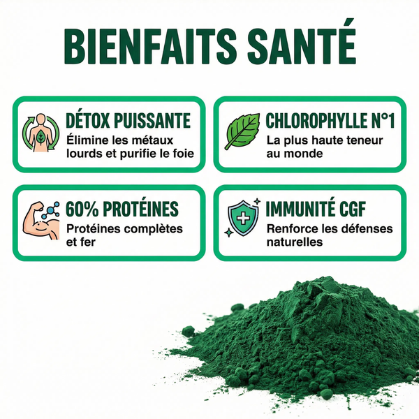 Chlorelle Poudre Pure | Chlorella Détox Métaux Lourds, Chlorophylle | Superaliment 60% Protéines, Fer, Vitamines | Soutien Immunité, Énergie, Digestion | Paroi Cellulaire Éclatée | Vulgaris