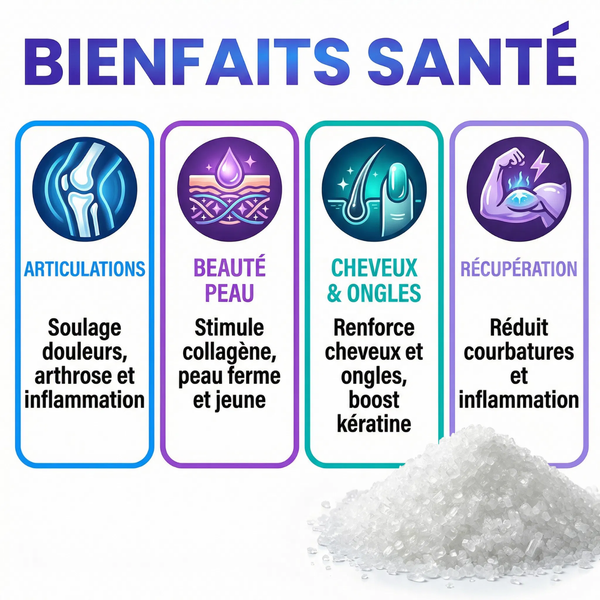 MSM Poudre Soufre Organique Pur | Formule Articulations, Peau, Cheveux, Ongles | Méthylsulfonylméthane Anti-Inflammatoire, Douleurs Articulaires, Arthrose | Booster de Collagène & Kératine