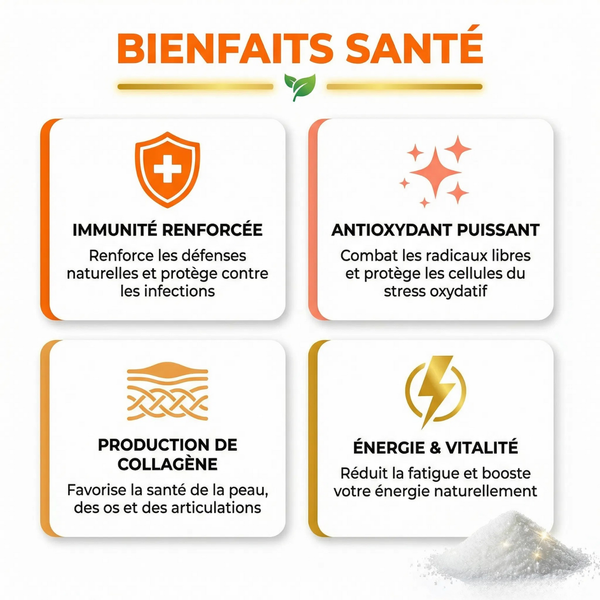 Acide Ascorbique Poudre Vitamine C Pure | Immunité Défenses Naturelles Énergie Vitalité | Antioxydant Puissant Collagène Anti-Âge | Poudre Fine Soluble Sachet Refermable