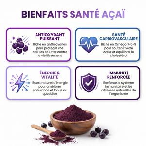 Poudre d'Açaï | Superaliment Antioxydant | Énergie, Vitalité, Immunité | Pour Smoothie Bowl, Yaourt, Boissons | Lyophilisée, Pure, Qualité Premium | Sachet Refermable