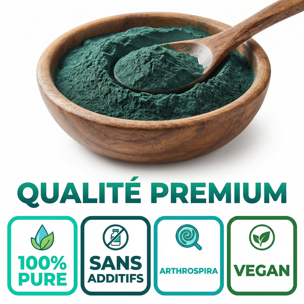 Spiruline Poudre Pure |  65% Protéines Végétales, Fer, Vitamines | Superaliment Énergie, Vitalité, Immunité, Sport | Riche en Phycocyanine Antioxydant | Détox | Arthrospira Platensis