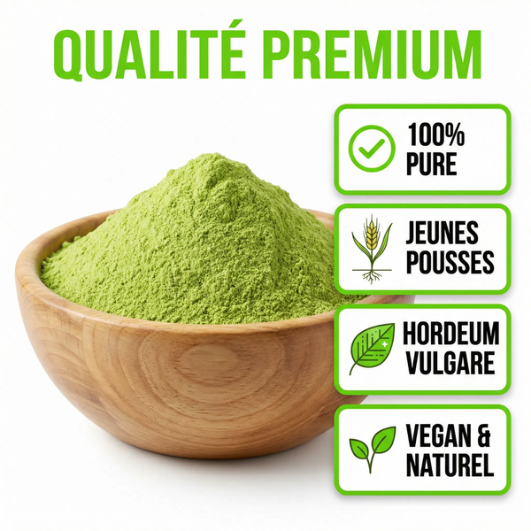 Poudre d'Herbe d'Orge | Superaliment Vert Riche en Chlorophylle | Détox, Énergie, Vitalité | Pour Smoothie, Jus, Boissons | Pure, Qualité Premium | Sachet 250g