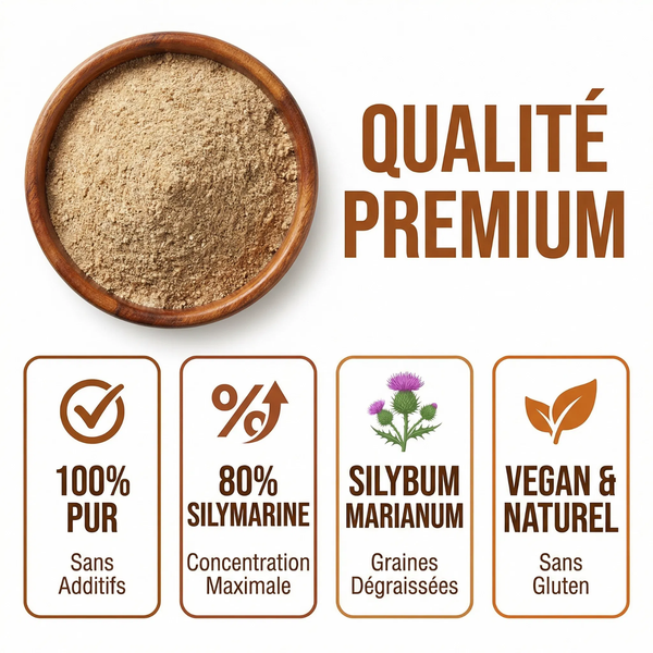 Poudre de Graines de Chardon-Marie Dégraissée |  80% Silymarine | Détox Foie, Protection  Hépatique, Digestion | Silybum Marianum | Riche en Protéines & Fibres | Vegan