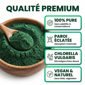 Chlorelle Poudre Pure | Chlorella Détox Métaux Lourds, Chlorophylle | Superaliment 60% Protéines, Fer, Vitamines | Soutien Immunité, Énergie, Digestion | Paroi Cellulaire Éclatée | Vulgaris