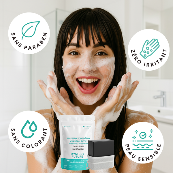 Savon Charbon Actif | Visage & Corps Purifiant Détoxifiant | Nettoyant Profond Peaux Grasses Mixtes Acnéiques | Régule l’Excès de Sébum