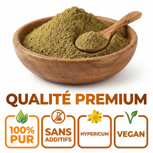 Millepertuis Poudre Pure (Hypericum Perforatum) | Soutien Humeur Positive, Moral, Bien- Être Mental | Contre Stress, Anxiété, Tristesse | Améliore Sommeil | Herbe de la Saint-Jean