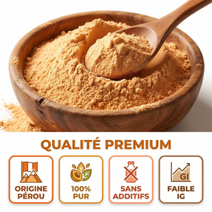 Poudre Lucuma Pure Pérou Superfruit Incas | Édulcorant Naturel Alternative Sucre Faible IG Glycémie | Goût Caramel Vanille Sirop Érable | Antioxydant Fibres Vitamines | Pâtisserie Smoothies Desserts