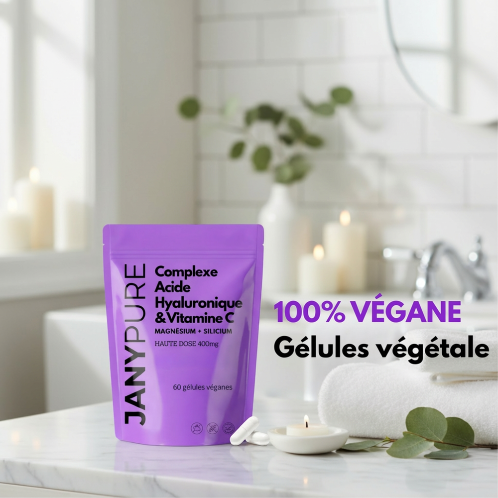 Complexe Acide Hyaluronique 400MG & Vitamine C 200MG Magnésium - 1 Mois 60 Gélules Véganes