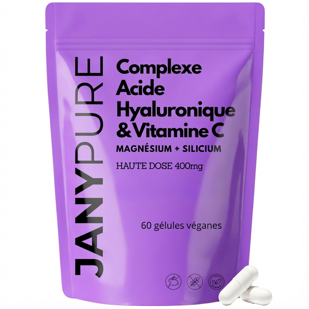 Complexe Acide Hyaluronique 400MG & Vitamine C 200MG Magnésium - 1 Mois 60 Gélules Véganes